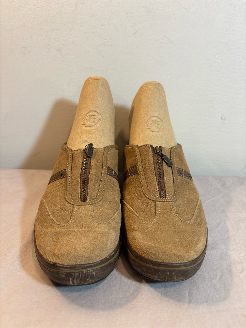 Keds Men's Tan Suede Slip-On Loafers with Front Zip